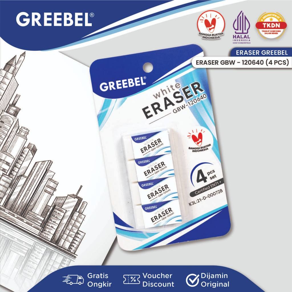 

GREEBEL Eraser Stip Hapusan GBW-120640 (Blister 4PCS/SET) / Penghapus Pensil
