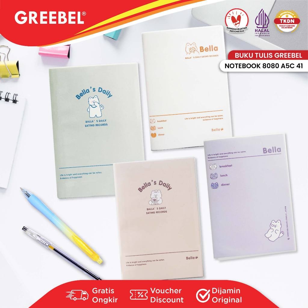 

GREEBEL Notebook A5 Buku Diary Aesthetic / Notebook 8080 A5C 41 / Buku Note Binder 80 Halaman / Buku Tulis Lucu Pastel