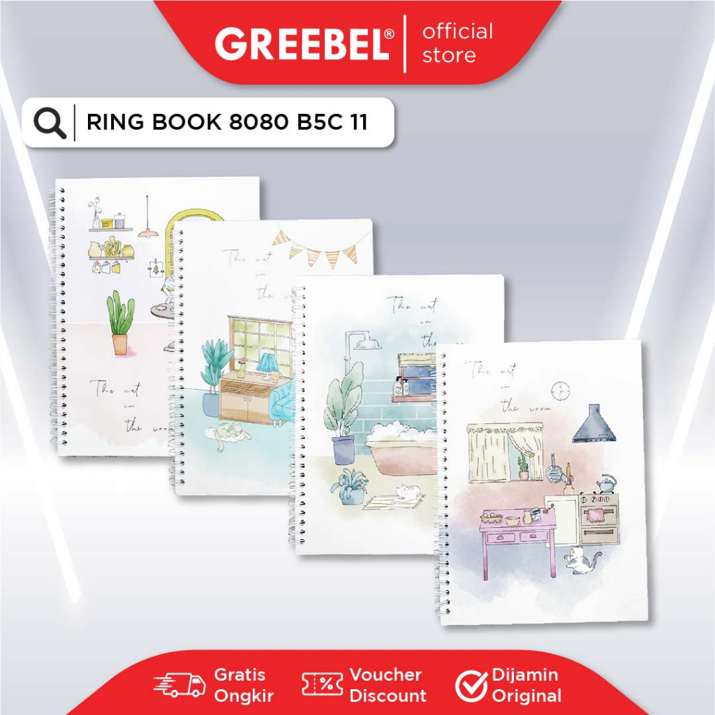 

GREEBEL Ringbook Buku Diary Aesthetic / Ringbook 8080 B5C 11 / Buku Note Binder 80 Halaman / Buku Tulis Lucu Pastel