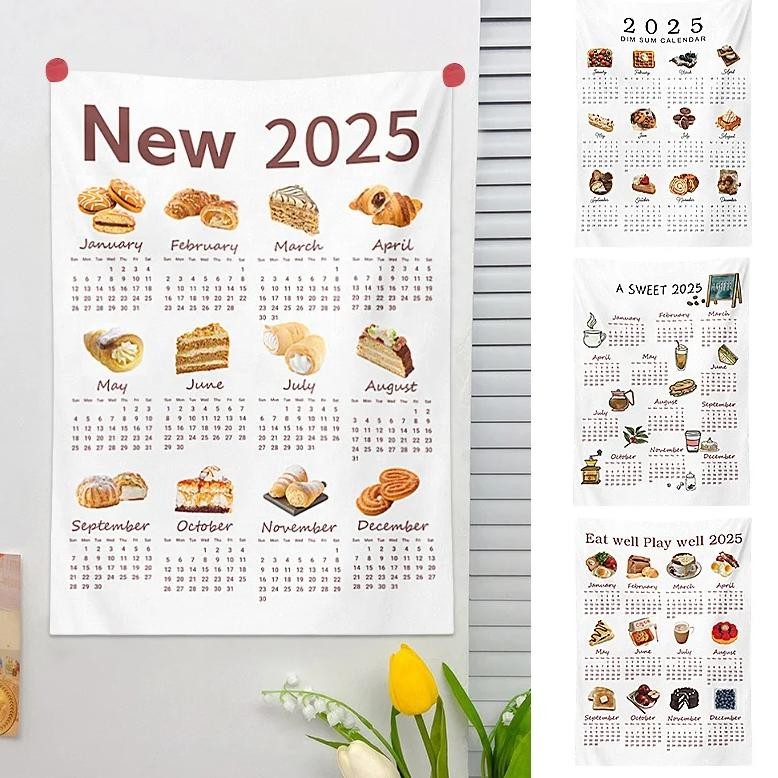 

Kawaii Hanging Cloth 2025 New Year Wall Calendar Background Wall Tapestry Ins Room Decoration Dormitory Bedroom Tapestry Tapiz
