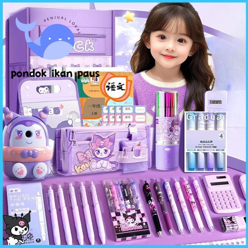 

READY STOCK [Pengiriman Jakarta] 45PCS Kotak hadiah Alat tulis Kuromi Set alat tulis portabel multifungsi berkapasitas besar hadiah alat tulis hadiah sekolah siswa