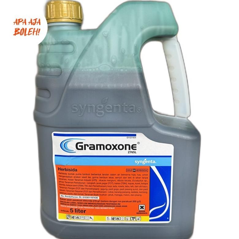 TERLARIS HERBISIDA GRAMOXONE 276 SL 5 LITER SYNGENTA/RACUN HIJAU KONTAK GROMOXONE GULMA LEBAR SEMPIT