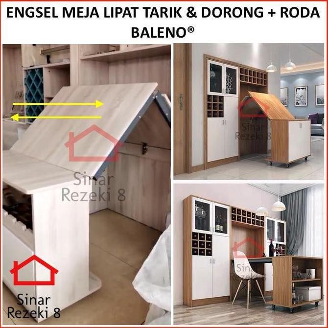 Engsel Meja Lipat Tarik + Roda / Folding Up Lemari Meja Hemat Ruangan