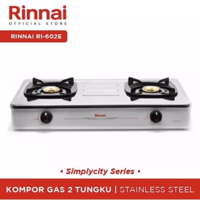 RINNAI KOMPOR GAS 2 TUNGKU RI 602E (W) PUTIH STAINLESS STEEL - KOMPOR GAS - RINNAI 2 TUNGKU - SNI