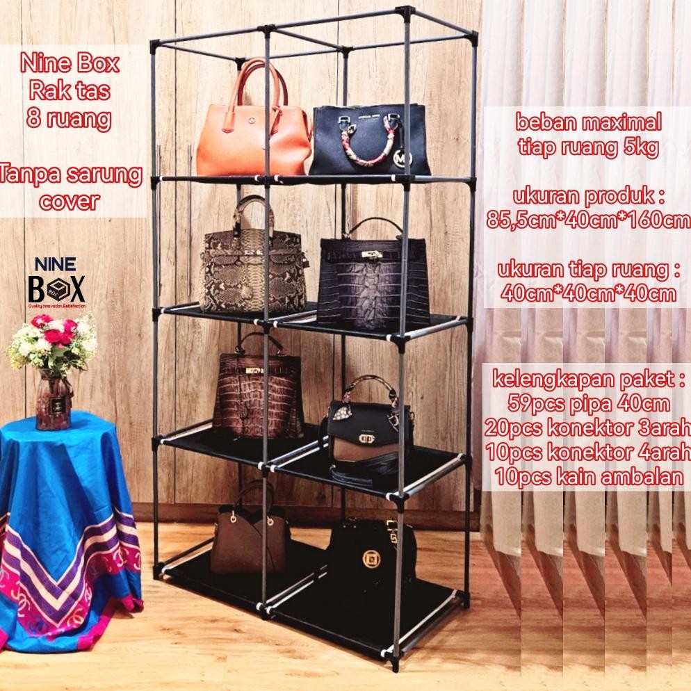 NINE BOX LEMARI PENYIMPANAN TAS / LEMARI TAS ANTI DEBU / LEMARI TAS TRANSPARANT / LEMARI PAJANG
