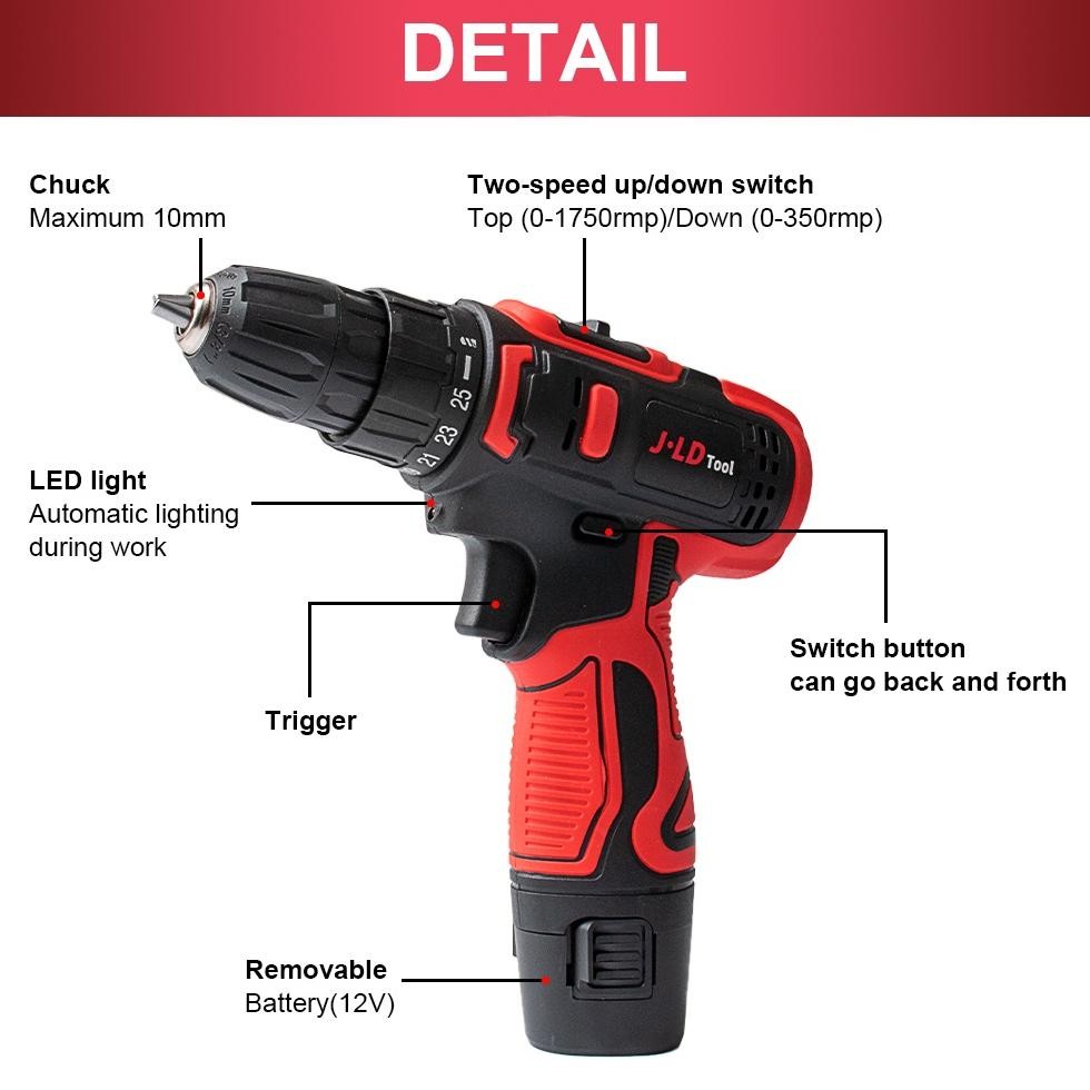 JLD 12V mesin bor baterai bor jld 2baterai bor cas 1 set lengkap mesin bor tangan bor listrik includ