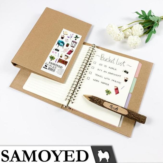 

SALE SAMOYED BNSV-11 Binder Note / Loose Leaf Binder A5 - 20 Ring Aesthetic / Esthetic / Vintage Hardcover Kraft