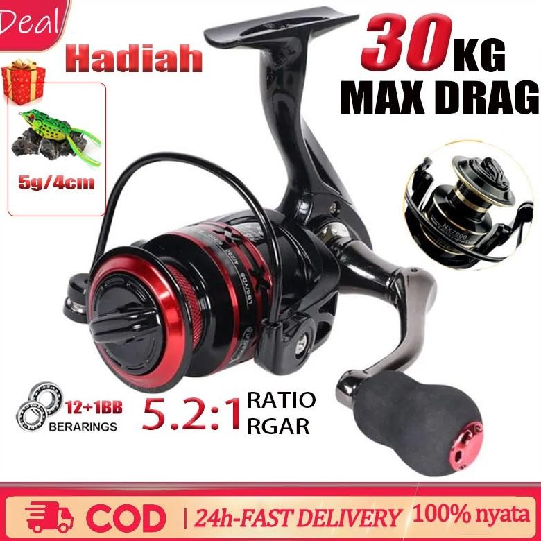 READY STOK Ready Stok + CodReel Pancing Asli Besi NX1000-7000 Drag 30 KgHadiah Katak Bionik/Reel Pan