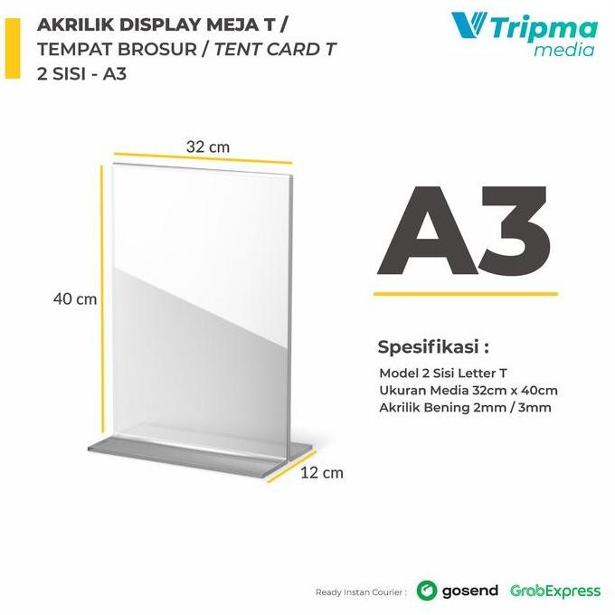 

JUAL Akrilik Display Meja / Tempat Brosur / Tent Card A3 - 2 Sisi Letter T