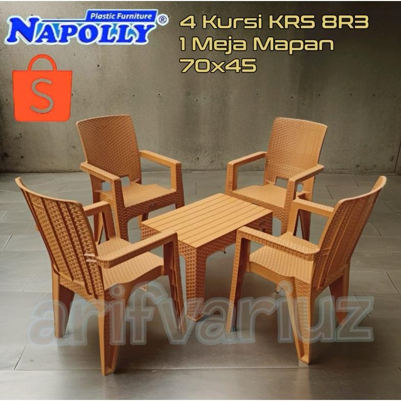 NEW ( instan kurir ) 1 Set Kursi Teras dan Meja Plastik Anyaman Napolly