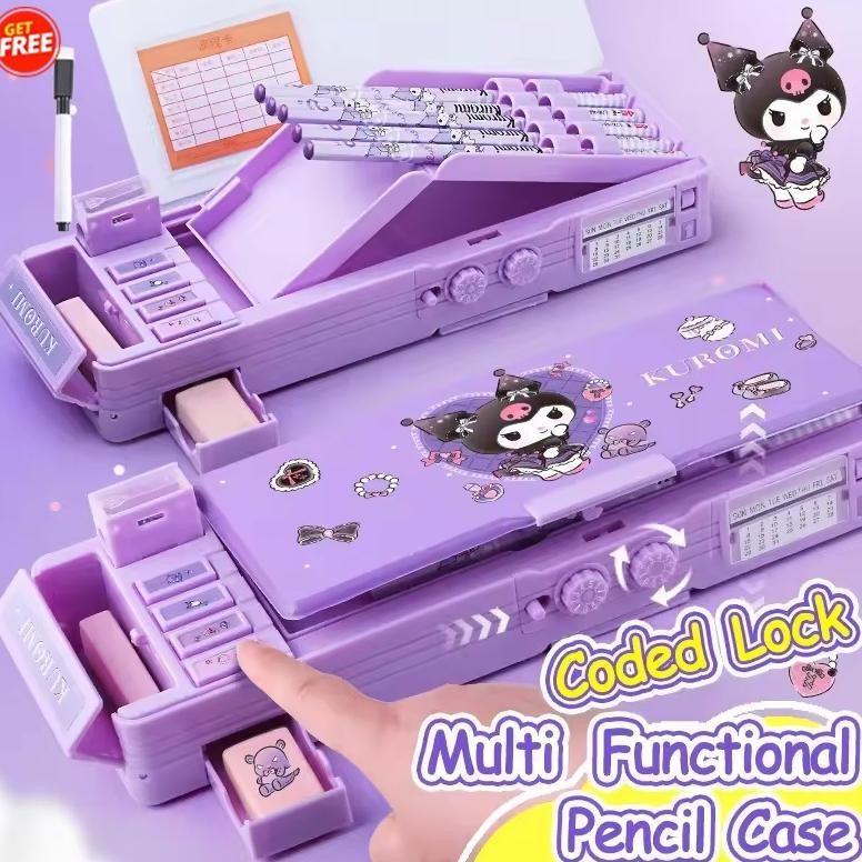 

NEW!!! [Hadiah Gratis] 9 In 1 kotak pensil Kunci Kode kuromi / Bahan Tahan Air sanrio Tempat Pensil Password / Multifungsi Lapis Ganda