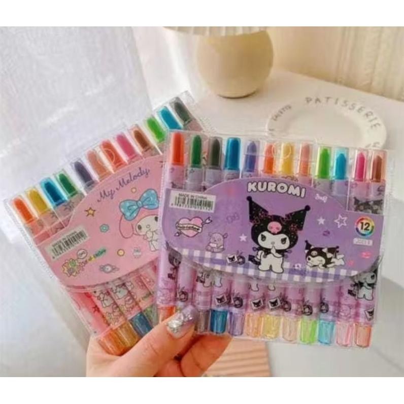 

Momen Spesial [Zen] Pensil Warna/Stik Crayon Putar 12Warna Motif Karakter Sanrio Labubu Mix Murah