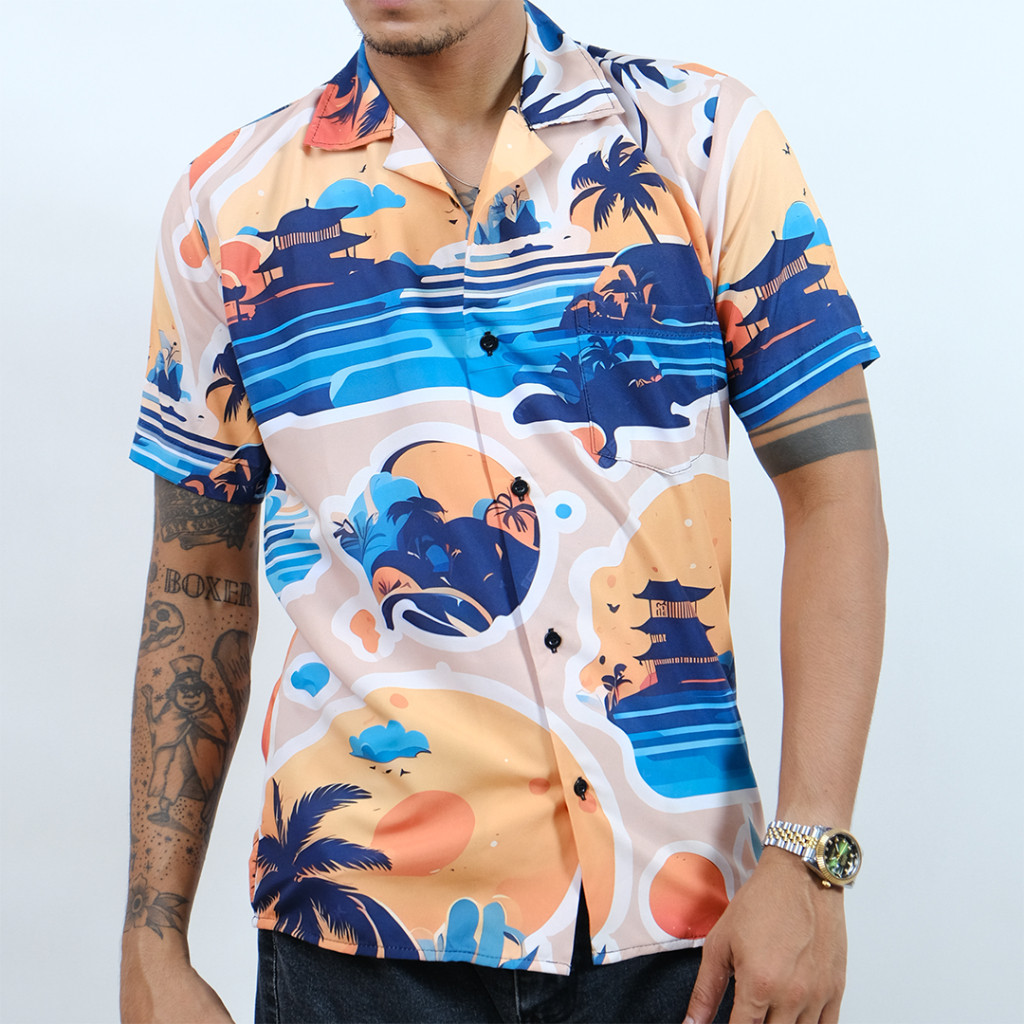 GOKS Baju Kemeja Motif Cowok Cewek Bali Pantai Surfing Hawai Kemeja Jumbo 287 PANTAI JEPANG