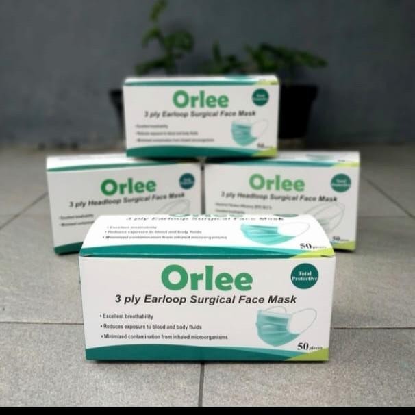 Masker 3Ply 3 Ply Orlee Surgical Hijau Green Masker Medis Earloop Kemenkes Apd Original
