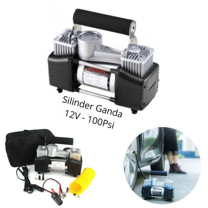 Pompa Angin Ban Mobil Truk Motor Electric Compressor Double Cylinder - Asli