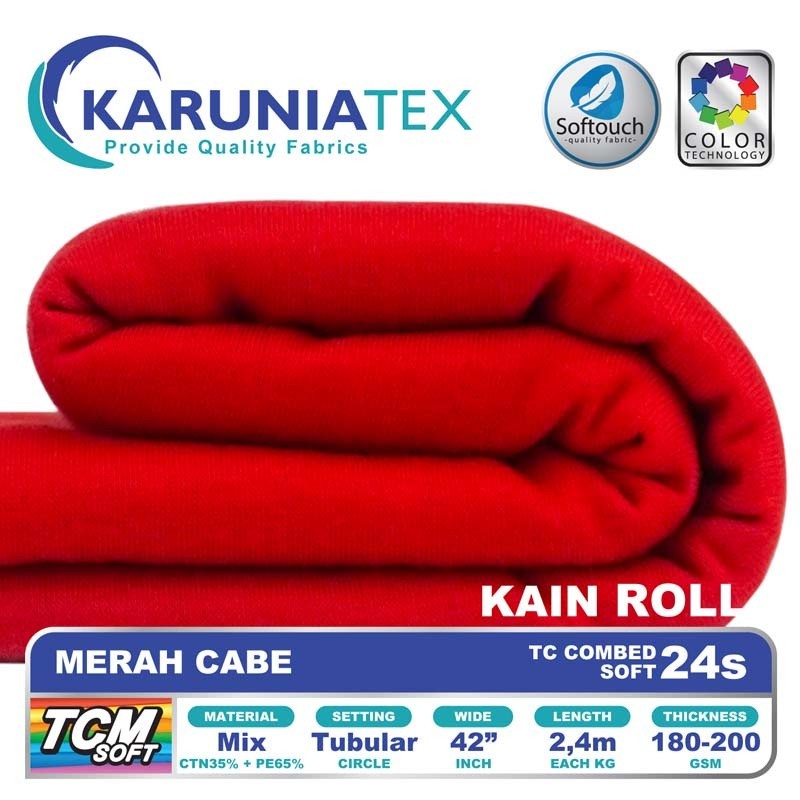 Kain Kaos TC Combet 24s Rollan | Merah Cabe | Karunia Textile