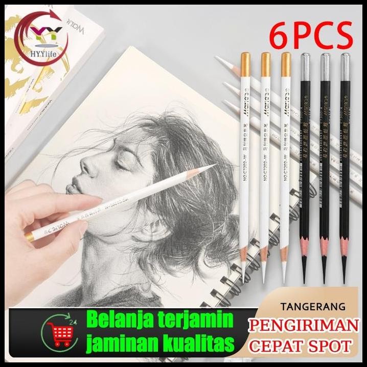 

6Pcs Putih Arang Pensil Profesional Seni Siswa Sketsa Kualitas