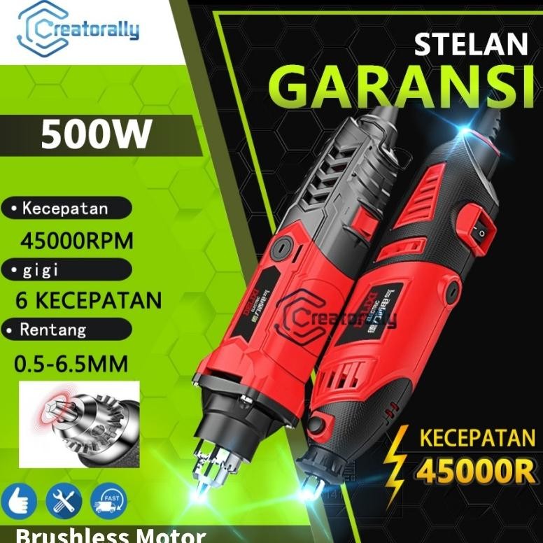 CREATORALLY Bor Mini Listrik Set Lengkap 6Kecepatan Gerinda Mini Listrik Penghalus-Alat Gerinda