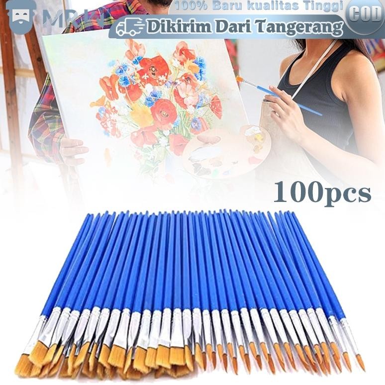 

NEW!!! 100pcs Kuas Lukis Akrilik Bulu Nilon Cat Air/Kuas Cat Minyak/Set Kuas Lukis Lengkap Ujung Pointed Dan Flat - Artist Paint Brush