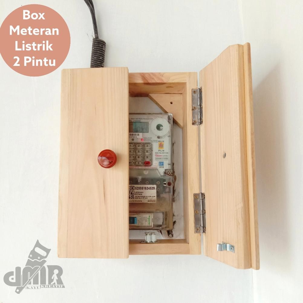 NEW Box Kotak Pelindung Meteran Listrik Kayu 2 Pintu PLN MCB Pulsa Prabayar Pasca Bayar Cover Pengam