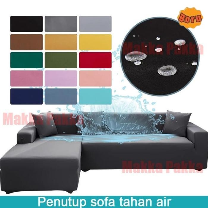 JUAL WATERPROOFING SOFA COVER PATTERN POLOS SARUNG SOFA SUDUT ELASTIS TAHAN AIR 1/2/3/4 KURSI PENUTU
