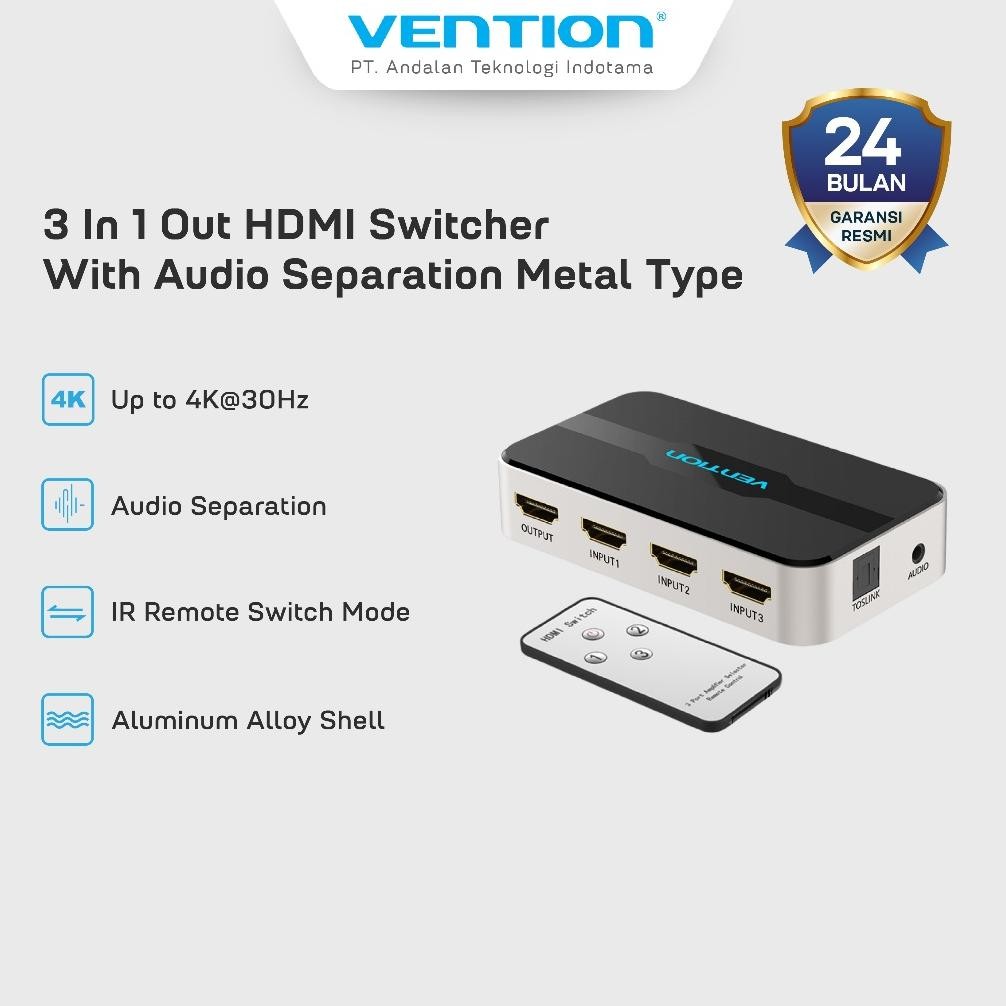 RUMPIN Vention AFJ HDMI Switcher 3 in 1 Out With Audio Separation - AFJ