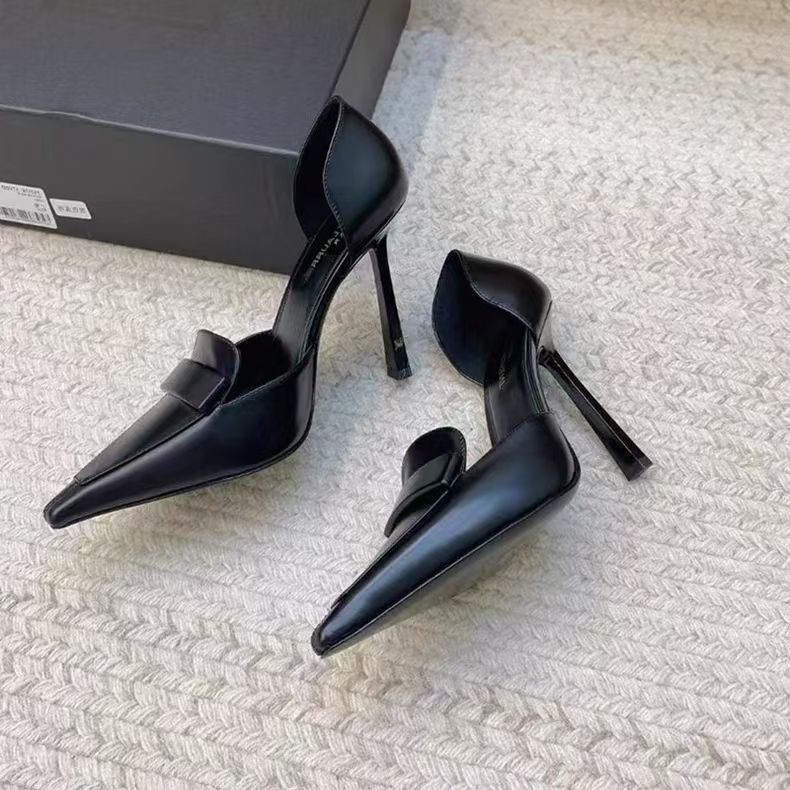 Sepatu Hak Tinggi Versi Atas Gaya Eropa dan Amerika untuk Wanita Gaya Inggris Ujung Persegi Kecil El