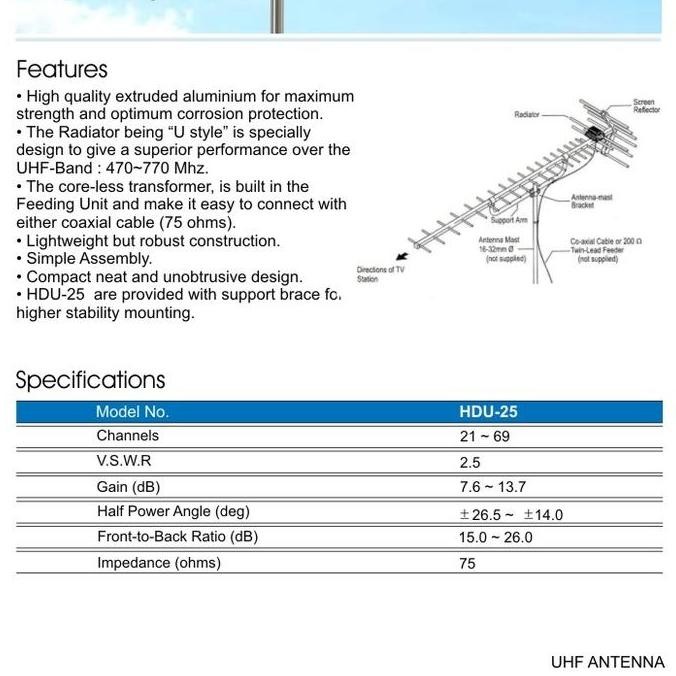 ANTENA TV DIGITAL PF HD-U25 ORIGINAL FULL ALUMUNIUM SINYAL KUAT