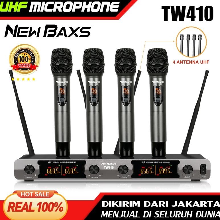 ''Terlaris" New Baxs Tw410 Mikrofon Nirkabel Satutrailer Uhf Band 4 4 Mikrofon Nirkabelgenggam 4 Mik
