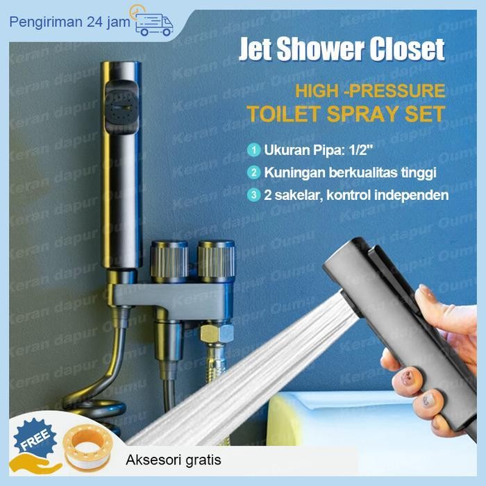 Kran Cabang Dan Jet Shower Closet / Toilet Sprayer Set/Kran Washing Machine Bidet Sprayer Set / Kran
