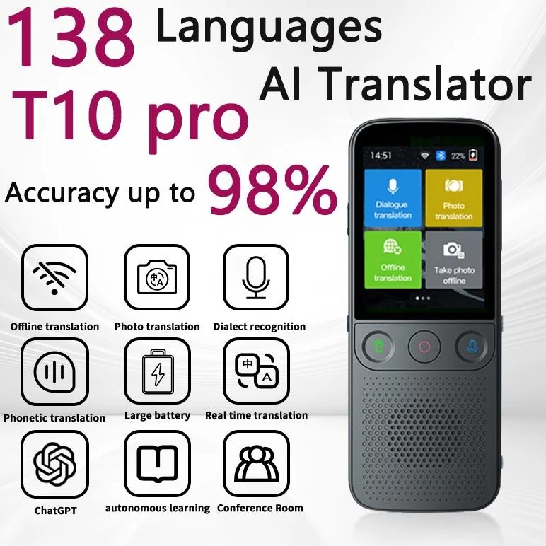 

T10 pro 5MP Smart Translator 138 Languages Voice Photo Translation WIFI/Offline works ChatGPT Function Business Abroad