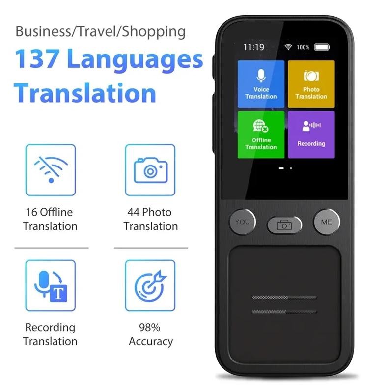

AI Voice Real Time Translator Machine T16 138 Multi Online Languages Voice-Record 3.1 Inch Big Screen Portable Offline Tradutor