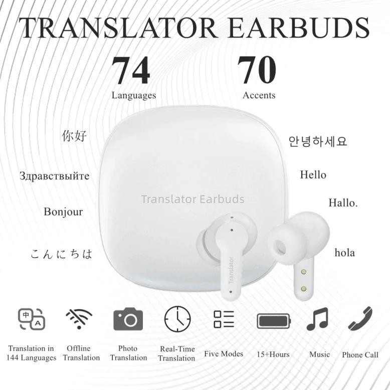 

Wireless Instant Voice Translator Earbuds 144 Languages Bluetooth Headphones Charging Case Real-time Simultaneous Translation