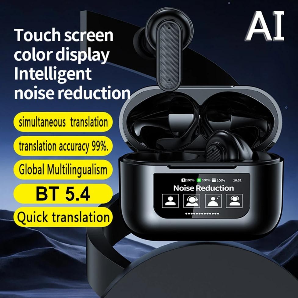 

Wireless Smart Translator Earbuds BT 5.4 Instant Smart Voice Translator Smart Touch Screen Housing 144 Languages Headphone