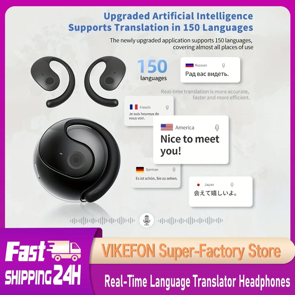 

Wireless BT AI Real-time Language Translation Earphones 144 Languages Ear Hanging Headphone Translator for Travel Business