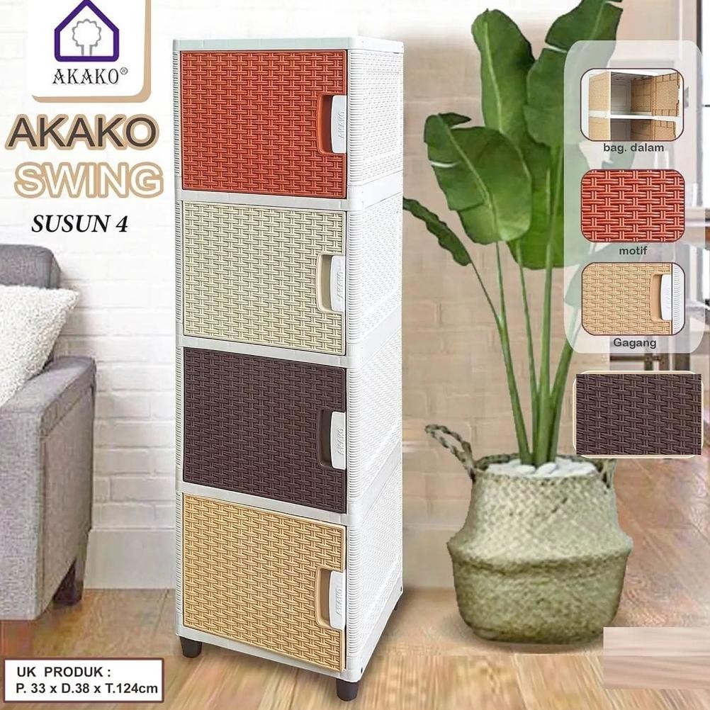 Akako - Lemari Pakaian Plastik Minimalis/Lemari Rotan Akako Swing 4 Susun