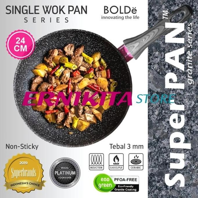 Tersedia WOK PAN - WAJAN BOLDE 24 CM SUPER PAN BLACK PINK GRANITE COATING