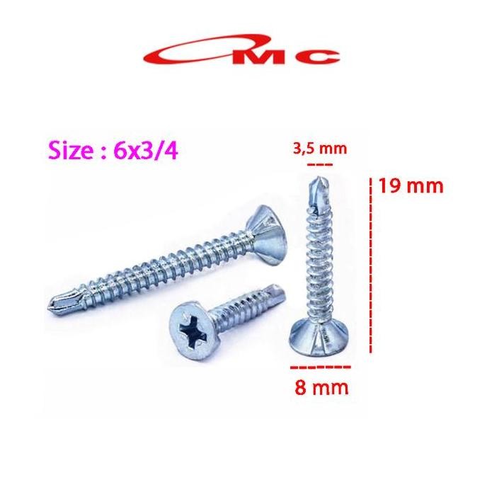 Sekrup Grc Sds #6X3/4 Sekrup Sds Fh (+) Greet Putih Skrup Kalsiboard Calci Board Kalsi Grc Self Dril
