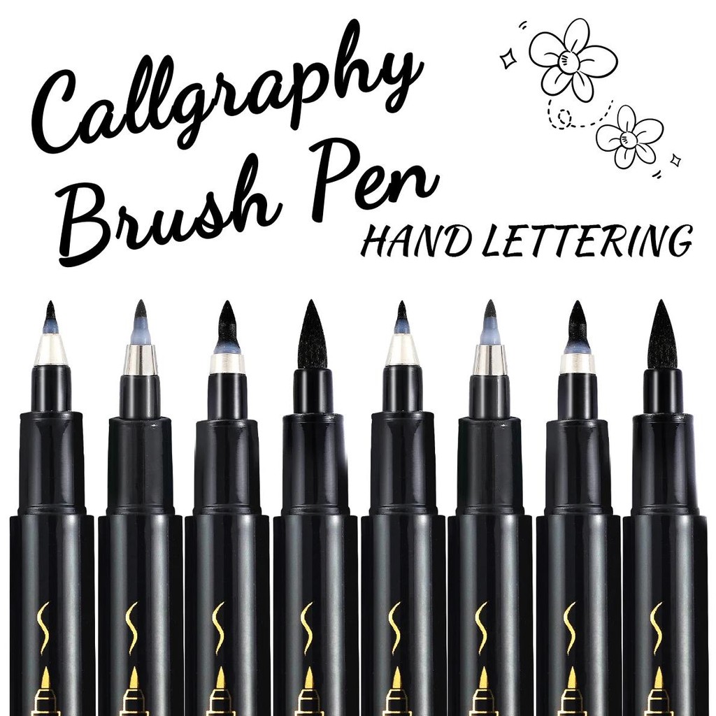 

4 Pcs Black Hand Lettering Calligraphy Pen Set Drawing Writing Learning Fine Brush Markers Art Supplies Manga Pen