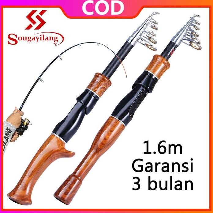 

Terlaris Sougayilang 1.6M Spinning/Casting Fishing Rod Gagang Kayu Mini Telescopic Portable Fishing Rod Untuk Air Tawar Pancing Laut