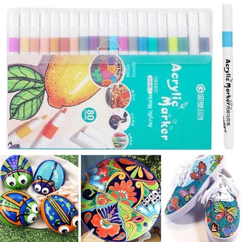 

12-80 Colors Acrylic Paint Art Marker Pen Diy Hand Drawn Painting Drawing For Card Ceramic Stone Mug Glass Fabric Clothes Shoes
