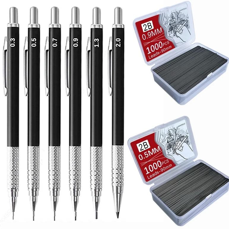 

Metal Mechanical Pencil Large Capacity Lead Refills Set 0.3, 0.5, 0.7, 0.9 2.0 Mechanical Pencils For Writing Drawing Sketching