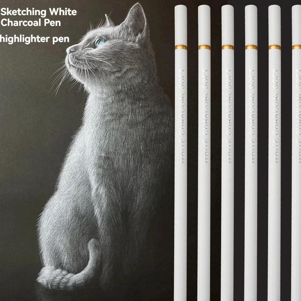 

6Pcs/Set White Charcoal Pencils Drawing Set Professional White Sketch Pencils For Drawing Sketching Chalk Pencils For Beginners