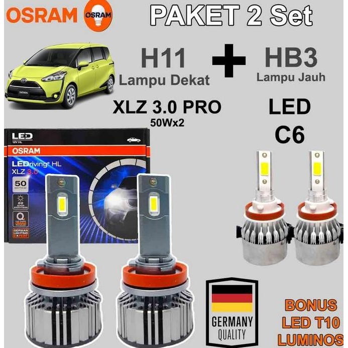 // Paket Lampu Led Sienta Osram Xlz + Led C6 Hb3 9005 Bohlam Led Putih 