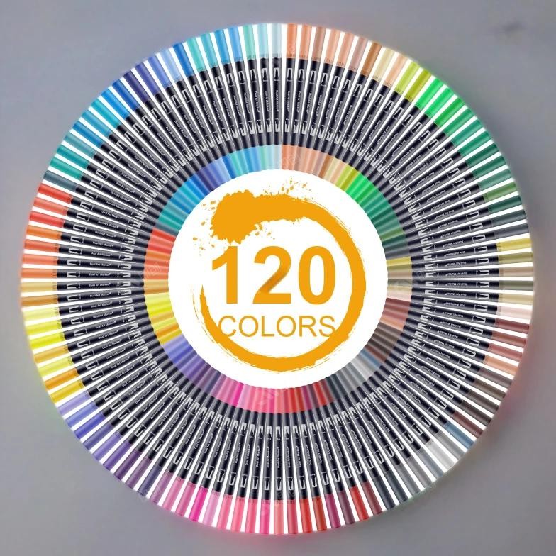 

12-120Color Dual-Tip Brush & Fine Point Art Markers Watercolor Effect Fineliner Pens For Drawing, Painting Calligraphy Art Set
