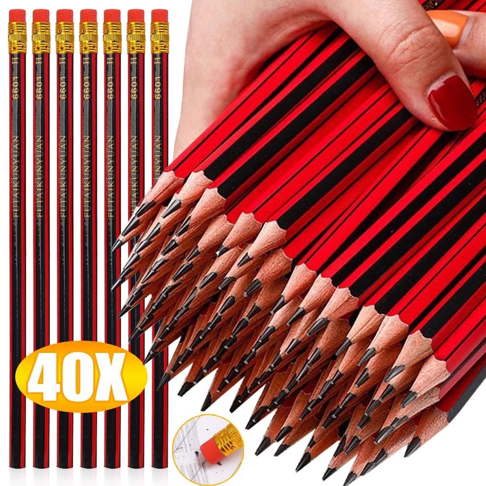 

40/30/10Pcs Wooden Lead Pencils With Eraser Student Children Painting Drawing Hexagonal Grip Pencil School Office Stationery
