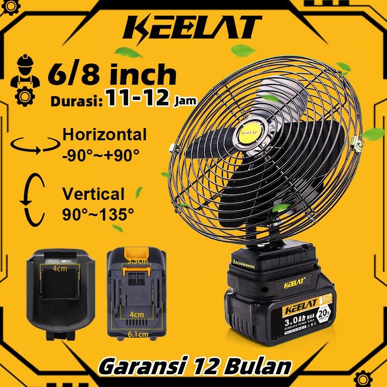 KEELAT Angin Portable 6/8" inch Cordless Kipas Low Noise MT Baterai