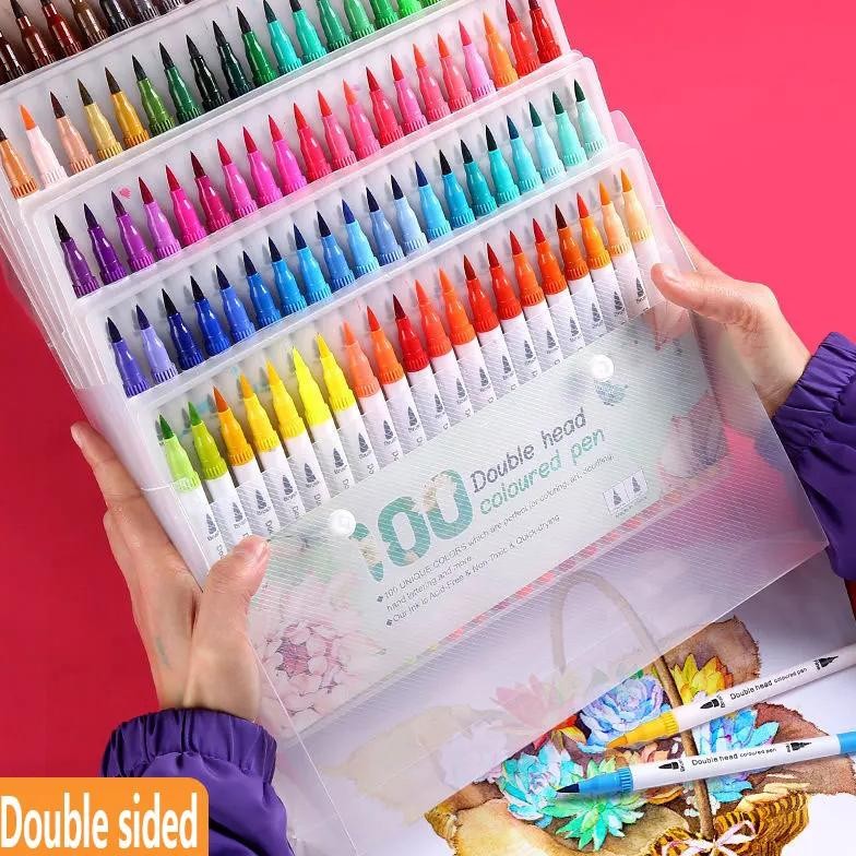 

12-120 Colors Double Sided Marker Pens Set Water Based Washable Ink Art School Drawing Supplies Highlighter Sketch Brush Pen