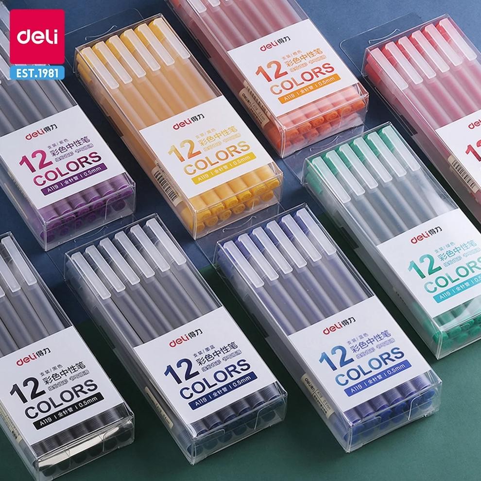 

Deli 12Pcs/Set Gel Pen School Pens Set Pen 0.5Mm Color Ink Stationery Student Supplieswater-Based Pen Writing Painting Tools