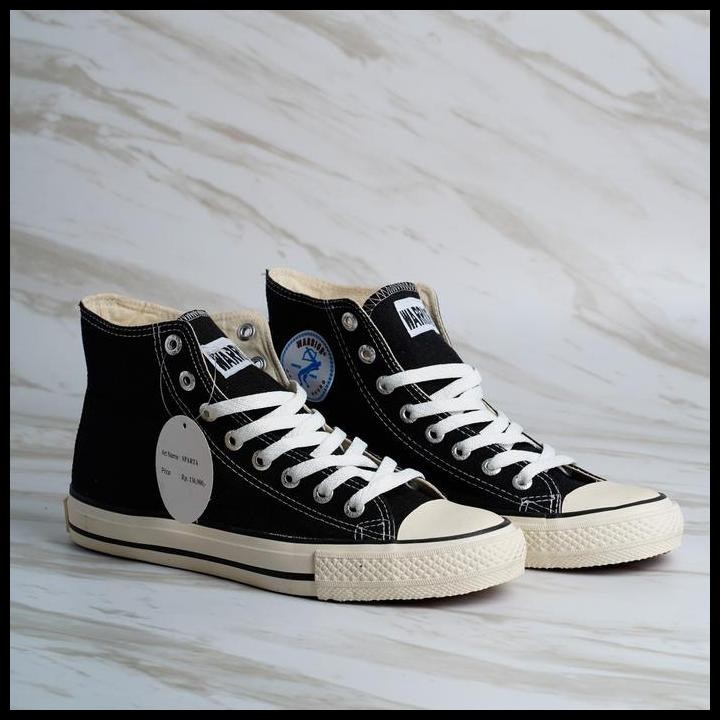 Warrior Sparta High Black White Sepatu Sneakers Warrior Original Sepatu Sekolah Hitam Putih Casual  